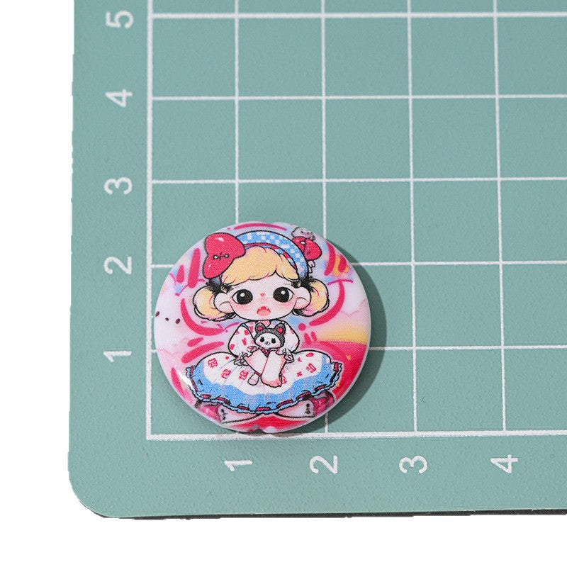 Flat Round Acrylic Beads 25mm Anime Pretty Girl Printed Resin 10pcs 5
