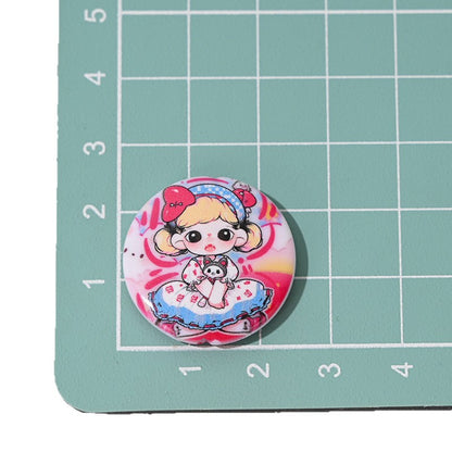 Flat Round Acrylic Beads 25mm Anime Pretty Girl Printed Resin 10pcs 5