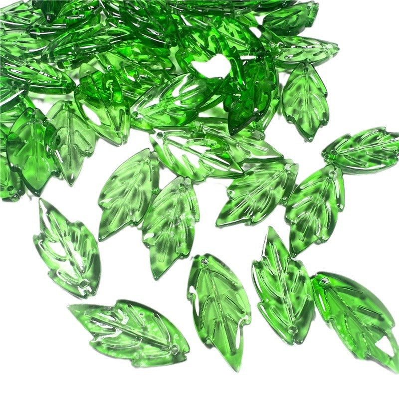 Czech Glass Beads Maple Leaves 26mm Green Shades 50pcs 5