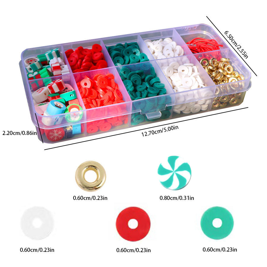 Christmas Heishi Clay Beads 6mm Polymer Holiday Motifs 1box 10grids 2