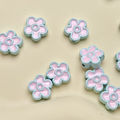 Flower Metal Beads 10mm Baking Painted Two-Color Zinc Alloy 10pcs 8