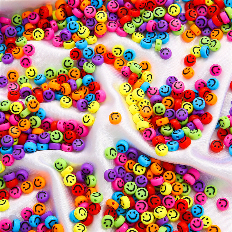 Smiling Face Flat Acrylic Beads 7x4mm Colorful Mixed 200pcs 3