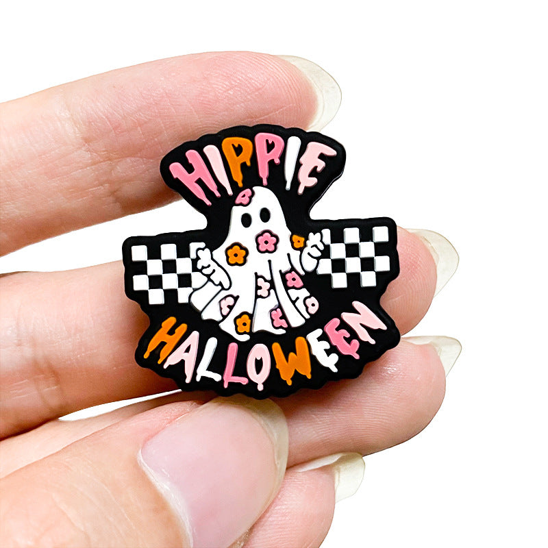 Silicone Focal Beads Happy Halloween Ghost Hippie Checkerboard 20pcs 5