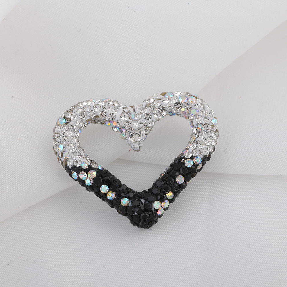 Shimmer Hollow Heart Frame Polymer Clay Rhinestone Beads 32mm 6pcs 19