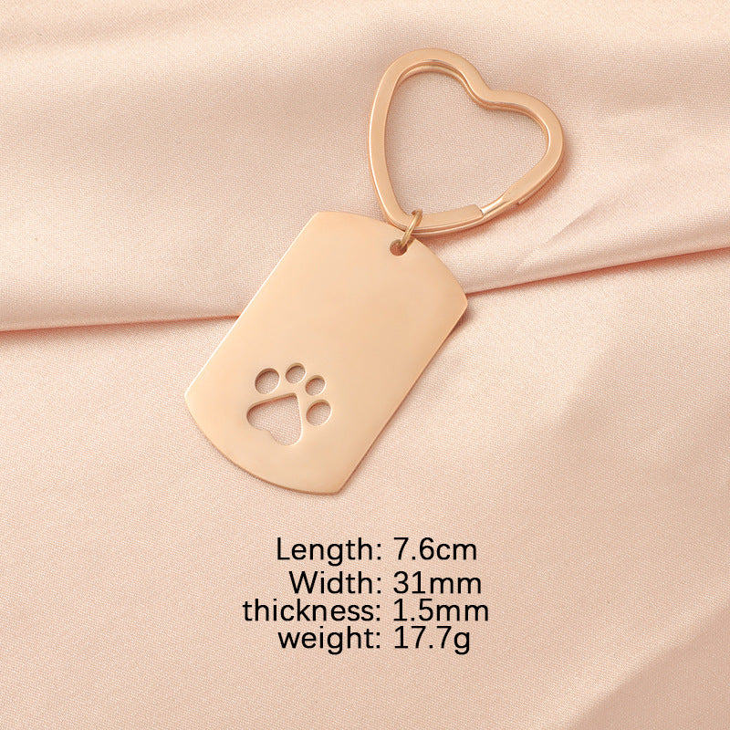 Stainless Steel Dog Claw Keychain with Heart Ring and Paw Cutout 8