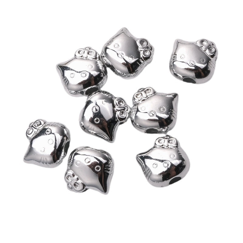 Silver Plating Hello Kitty Acrylic Beads 11mm Tiny 100pcs 4