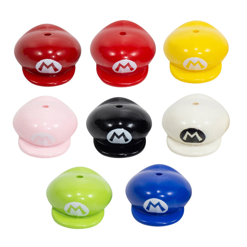 Painted Mario Hat Acrylic Beads 26mm Colorful 10pcs