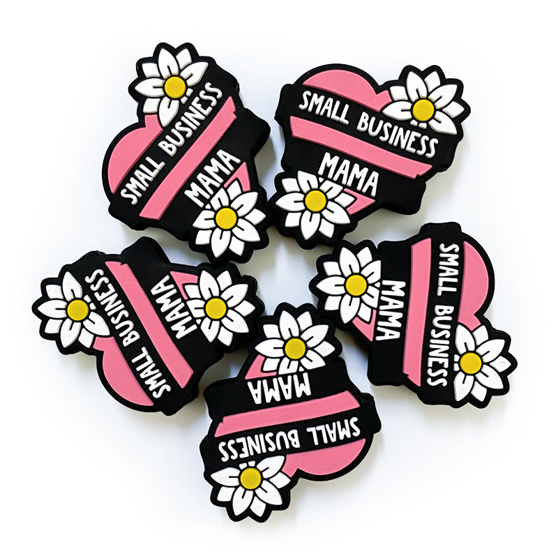 Silicone Focal Beads Small Business Mama White Daisy Text 20pcs 2