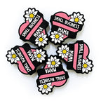 Silicone Focal Beads Small Business Mama White Daisy Text 20pcs 2