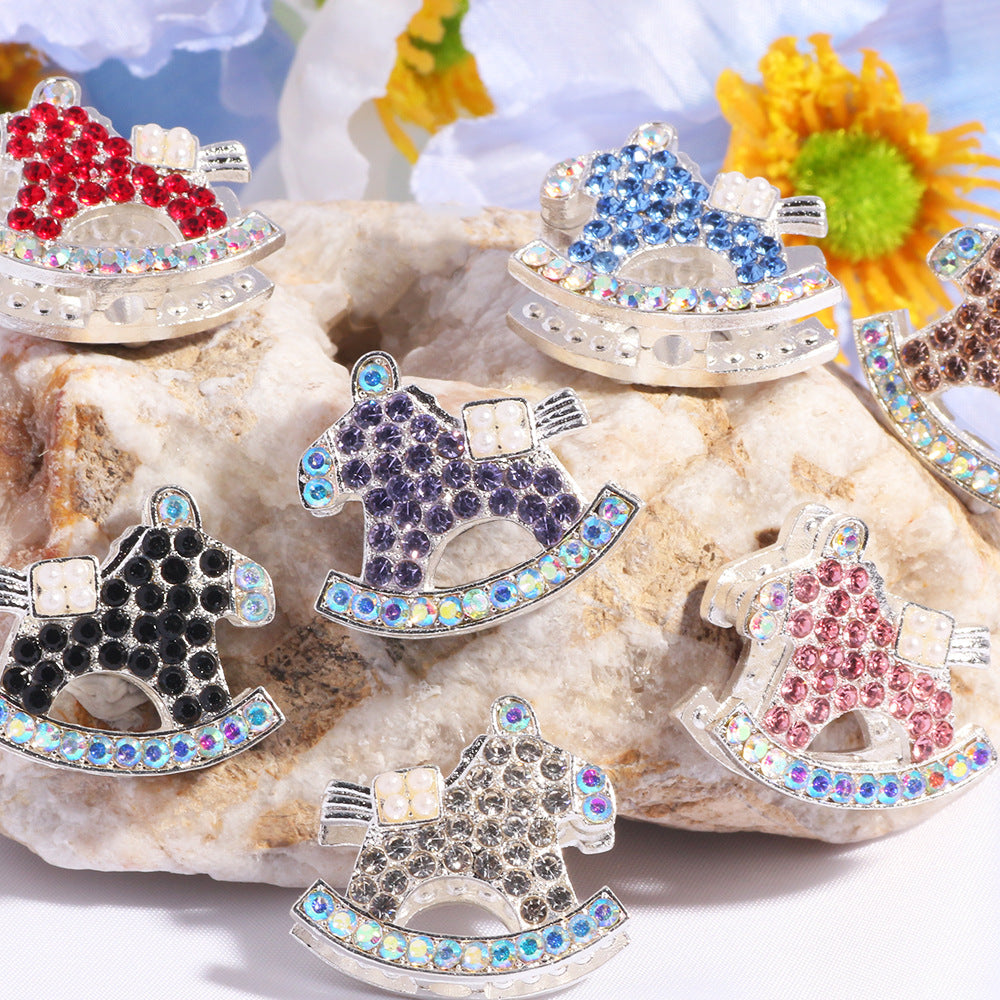 Double Sided Rocking Horse Rhinestone Beads 25mm Encrusted 5pcs 3