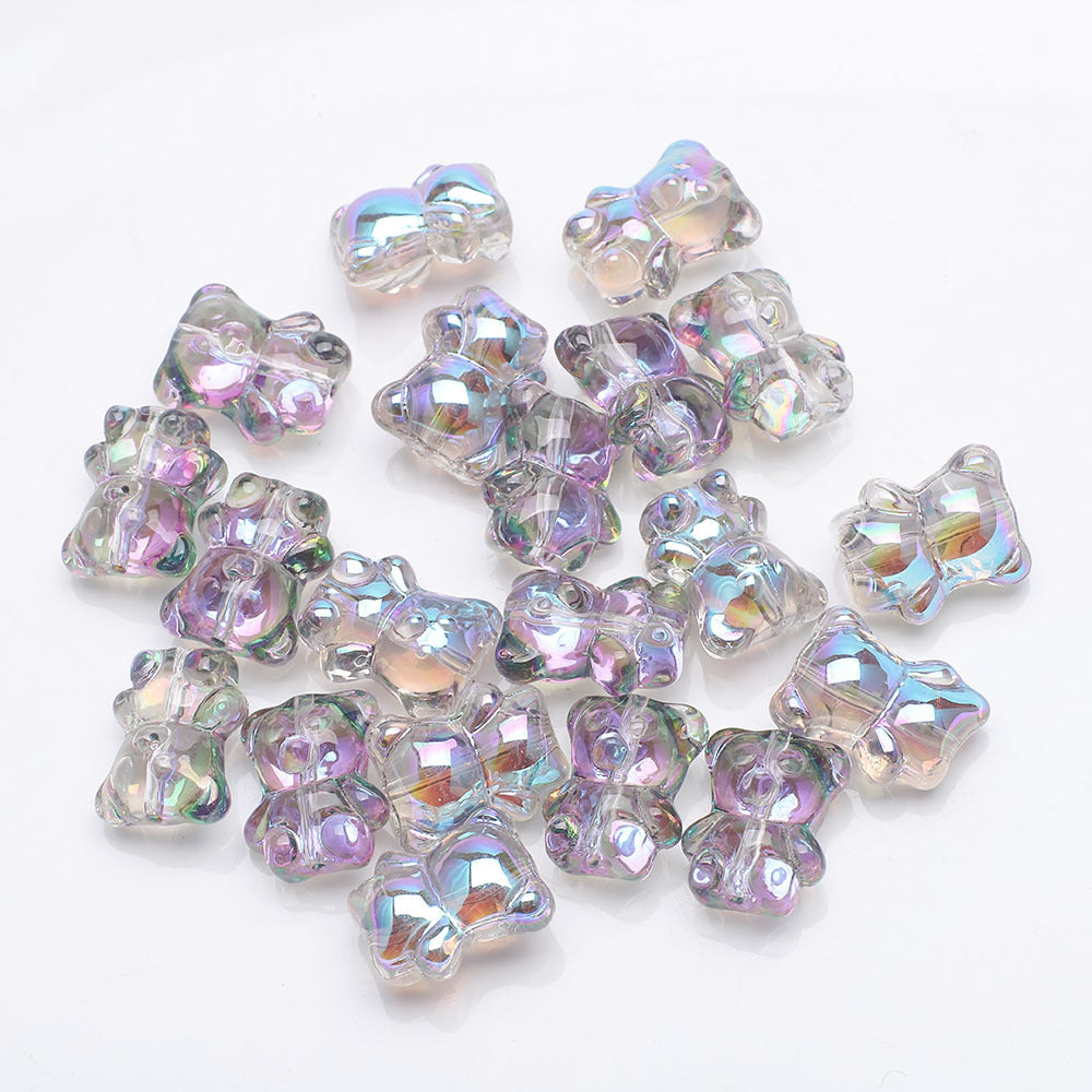 Electroplated Bear Glass Beads 12mm 14mm Mixed Metallic Colors 20pcs 21