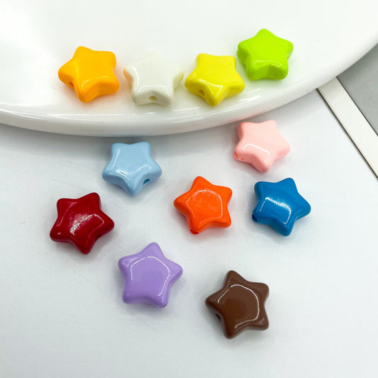 Glossy Painted Pentagram Acrylic Beads 10mm Colorful 10pcs