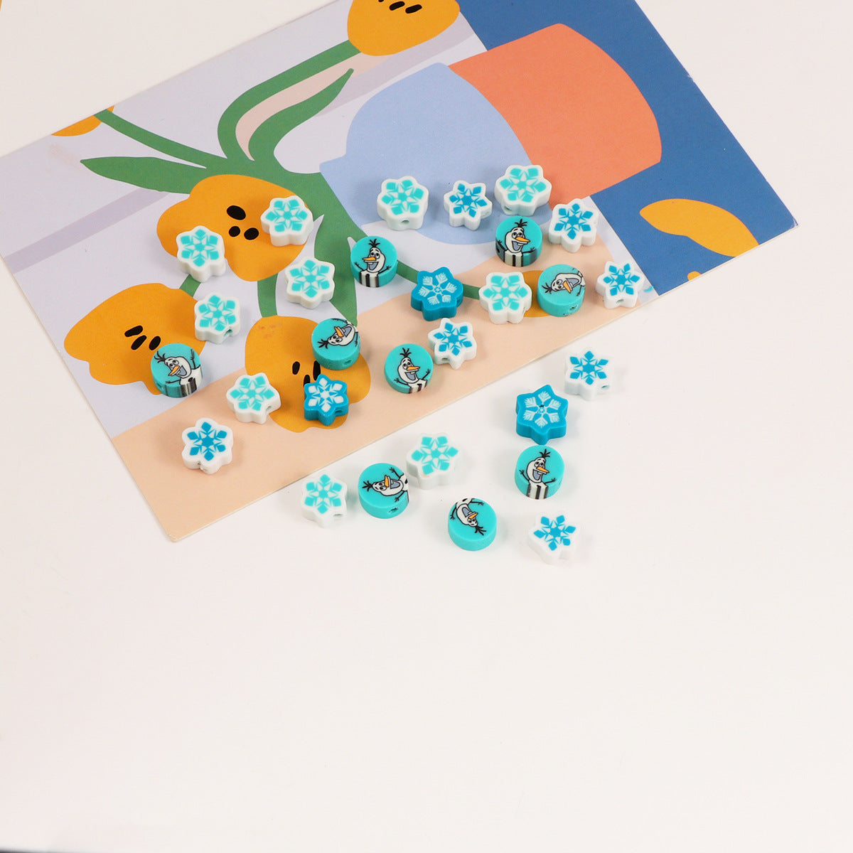 Snowflake and Snowman Clay Beads 10mm Winter Holiday Mix 100pcs 4