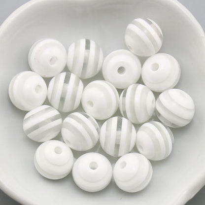 Rainbow Color Striped Resin Beads 12mm Round Glossy 60pcs 8