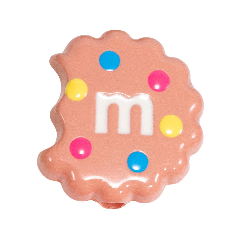 Hand Painted Bitten Cookie Acrylic Beads 22mm Enamel Glossy 10pcs 22