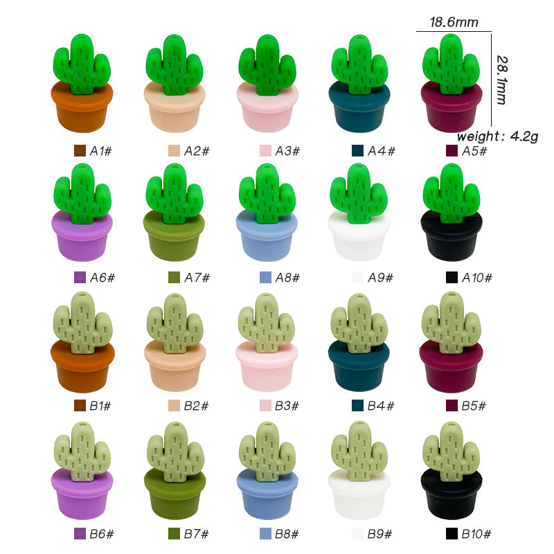 Silicone 3D Focal Beads Flowerpot Cactus Textured Vibrant Pots 20pcs 3