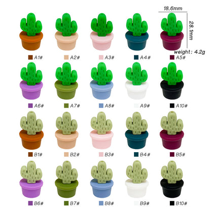 Silicone 3D Focal Beads Flowerpot Cactus Textured Vibrant Pots 20pcs 3