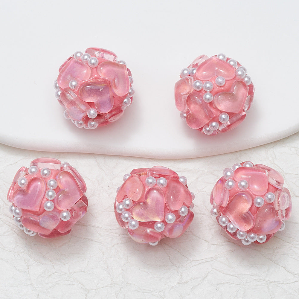 Embellished Bubblegum Beads 20mm Pearl Heart Cluster Assorted Colors 2pcs 11