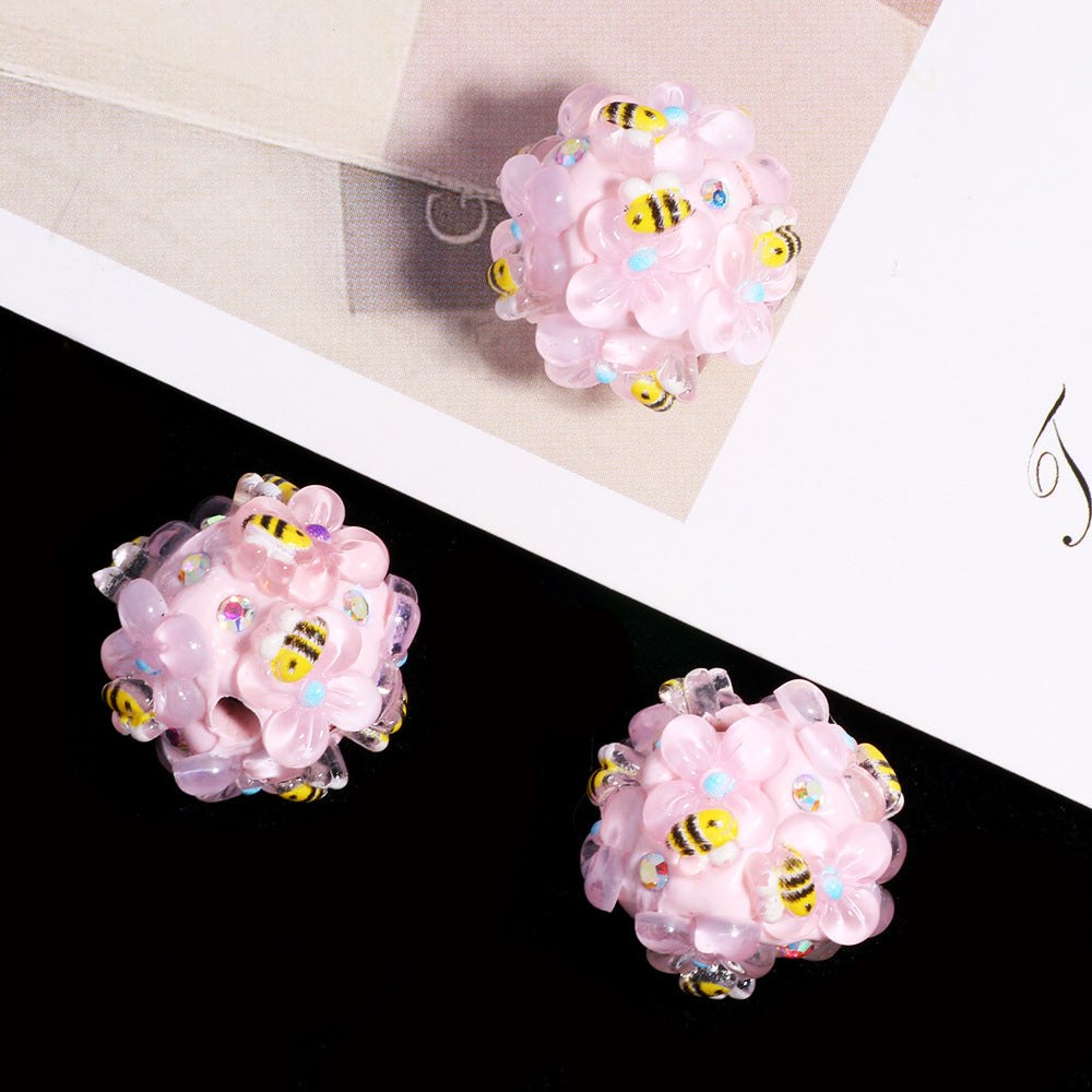 Embellished Bubblegum Beads 18mm Bee and Flower Design 10pcs 8