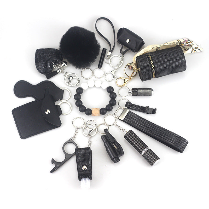Self Defense Keychain Set Rhinestone Pom Pom Metal 15pcs 6