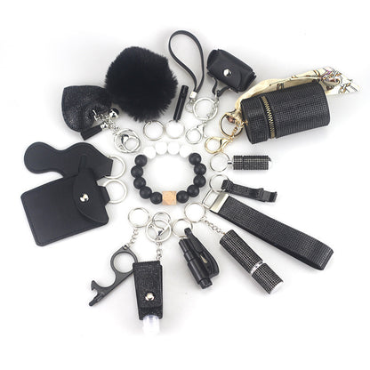 Self Defense Keychain Set Rhinestone Pom Pom Metal 15pcs 6