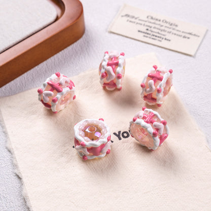 Hand Painted Cake Acrylic Beads 18mm Glossy Pastel Enamel 5pcs 9
