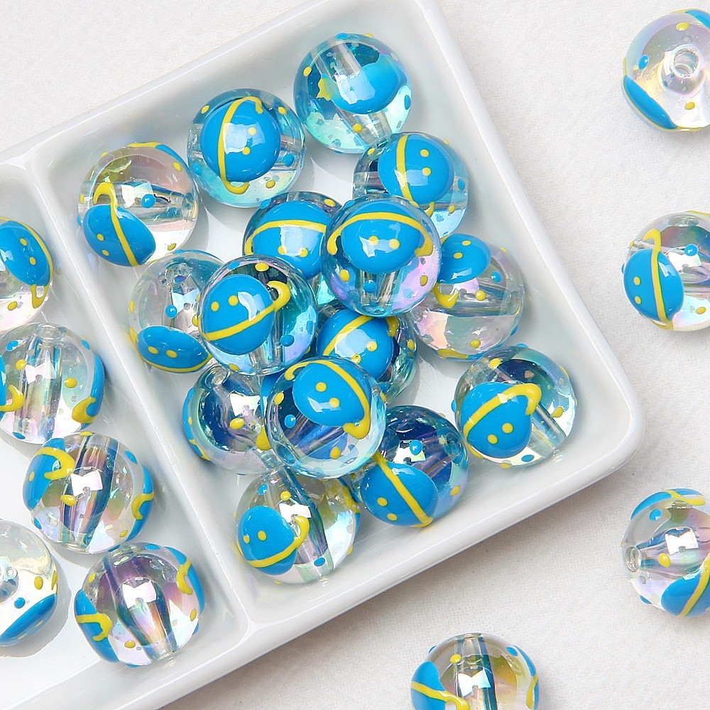Hand Painted Cat Claw Strawberry Series Acrylic Beads 16mm 10pcs 6