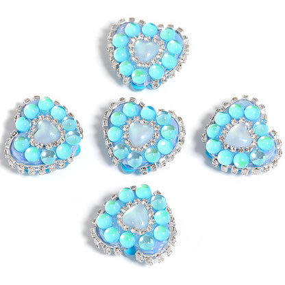 Chain Heart Acrylic Beads 21x25mm Rhinestone Colorful 5pcs 10