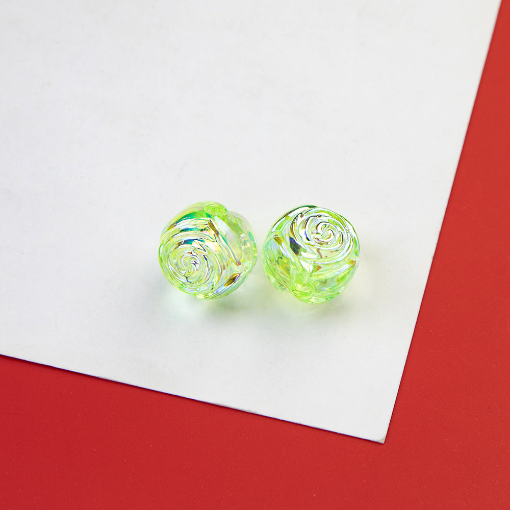 Transparent Rose Acrylic Round Beads 15x16mm Swirling Floral 20pcs 9