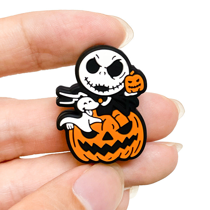 Silicone Focal Beads Halloween Pumpkin Skull Holding Mini Pumpkin 20pcs 5