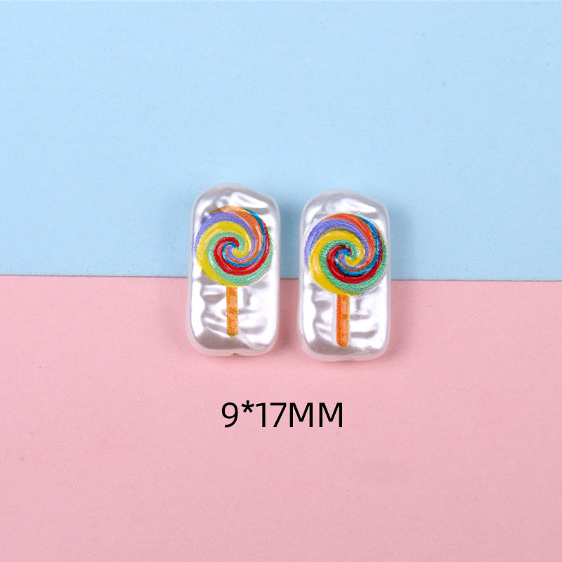 Hand Painted Cartoon Pattern Pearlized Acrylic Beads ABS Plastic 10pcs 19