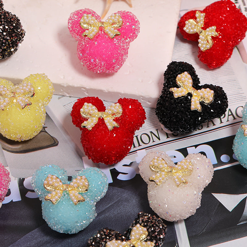 Bow Mickey Head Rhinestone Beads 29mm Pearl Bow 5pcs 4