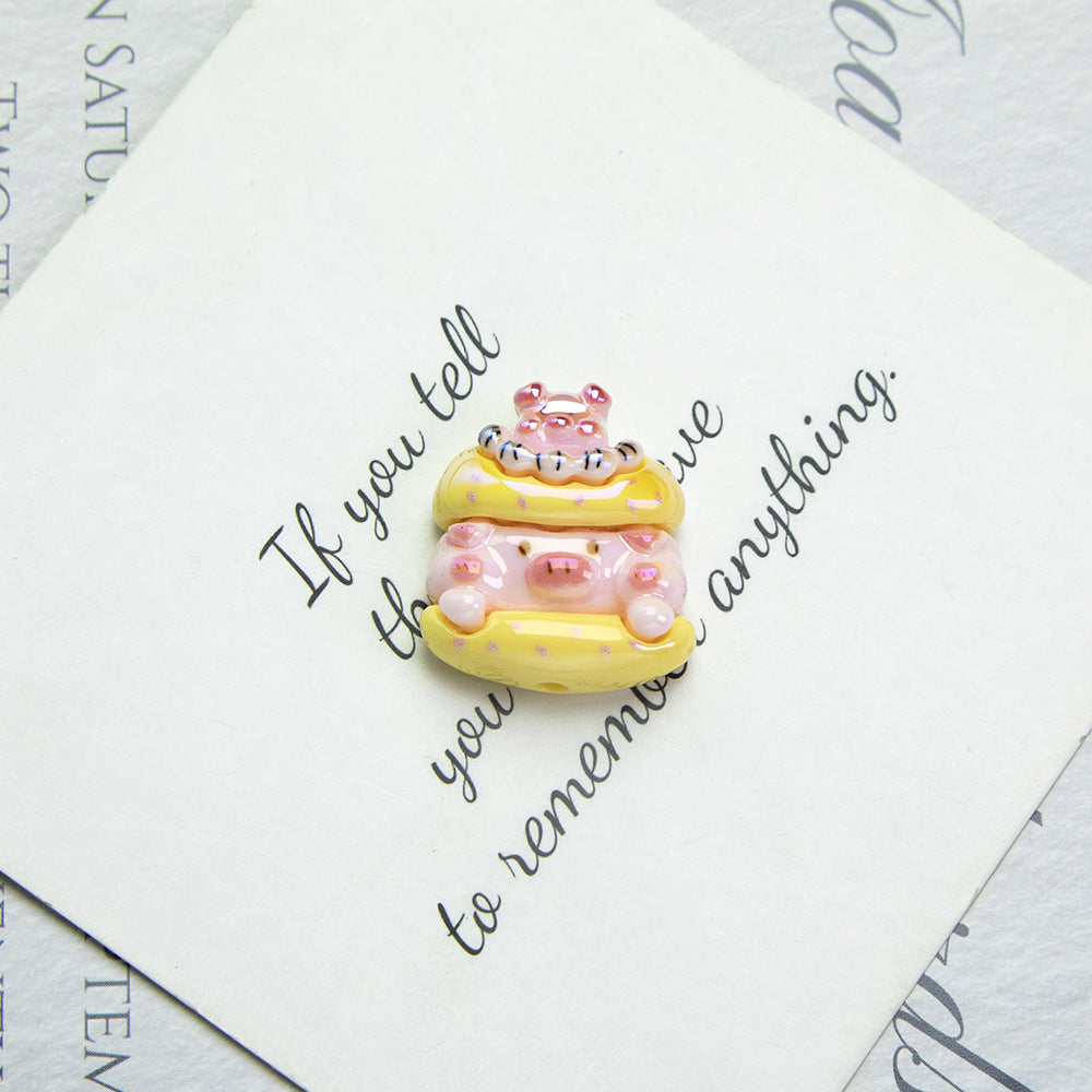 Glossy Pig Resin Beads Playful Dessert Design 10pcs 8