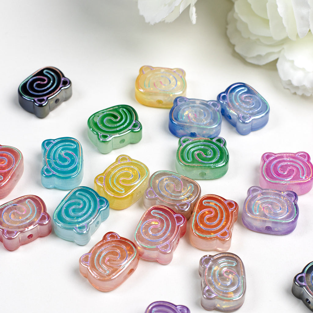 Spiral Pattern Bear Resin Beads 20mm Multicolor Translucent 10pcs 3