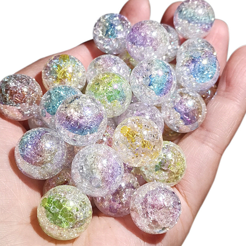 Colored Crackle Round Acrylic Beads 16mm Glossy Translucent 100pcs