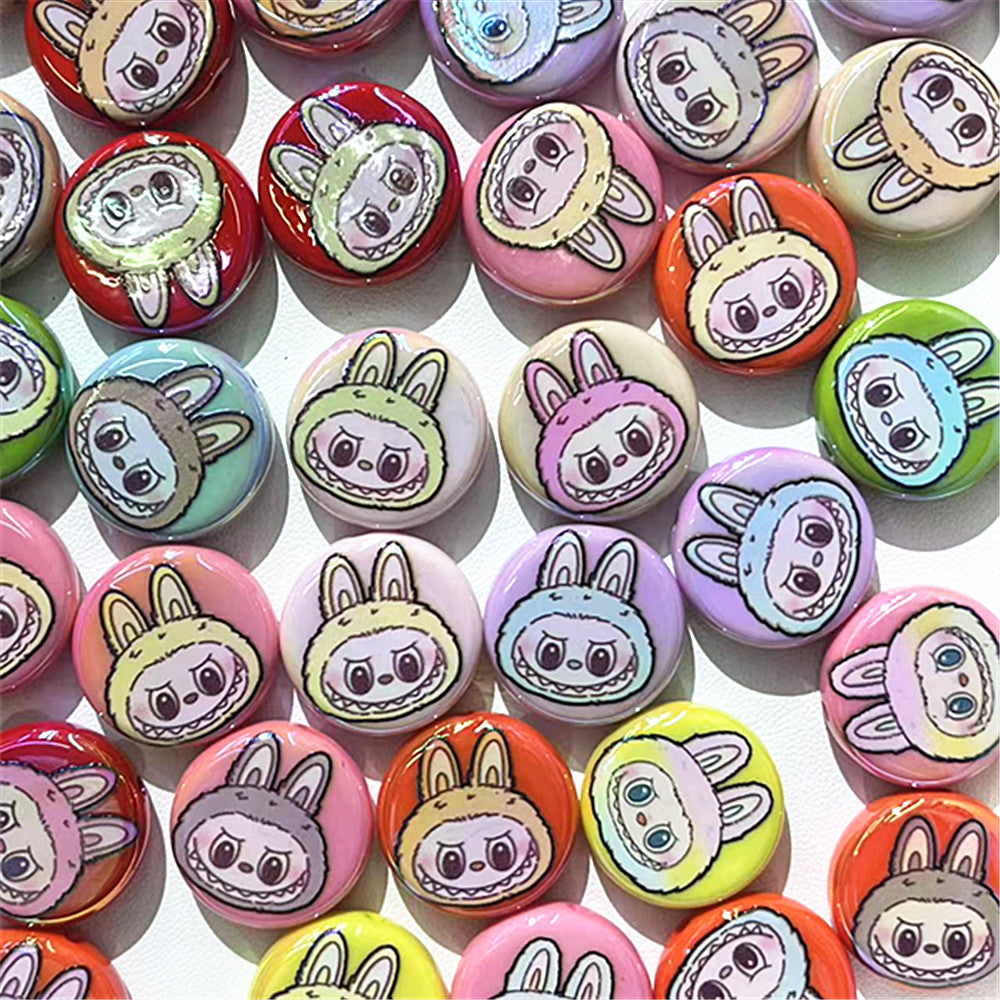Plating Flat Bunny Acrylic Beads 25mm Double-Sided Printed 50pcs 3