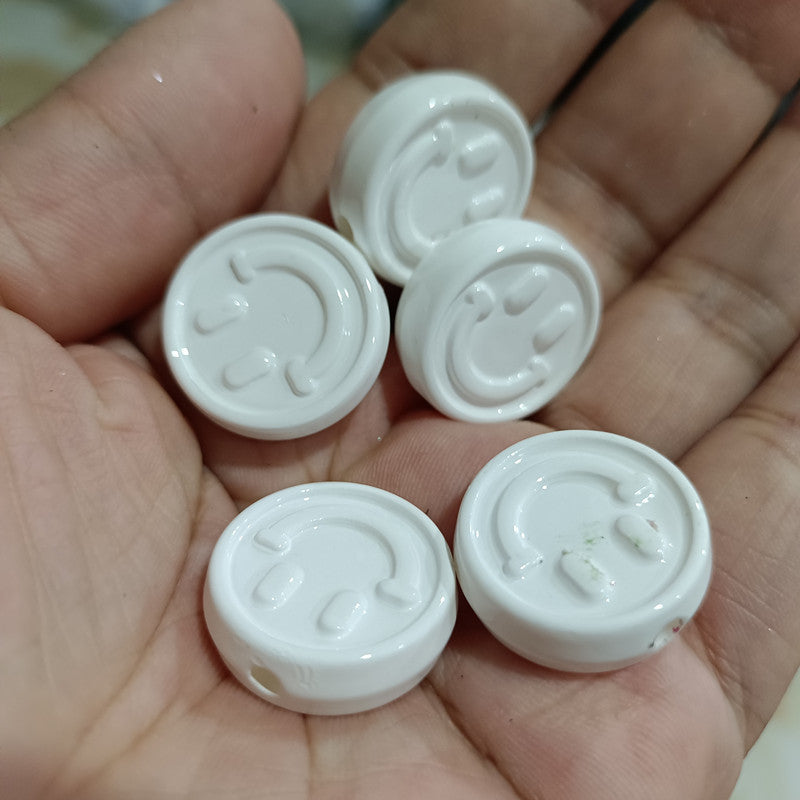 Painted Flat Round Acrylic Beads 20mm Double Smiley Colorful 100pcs 3