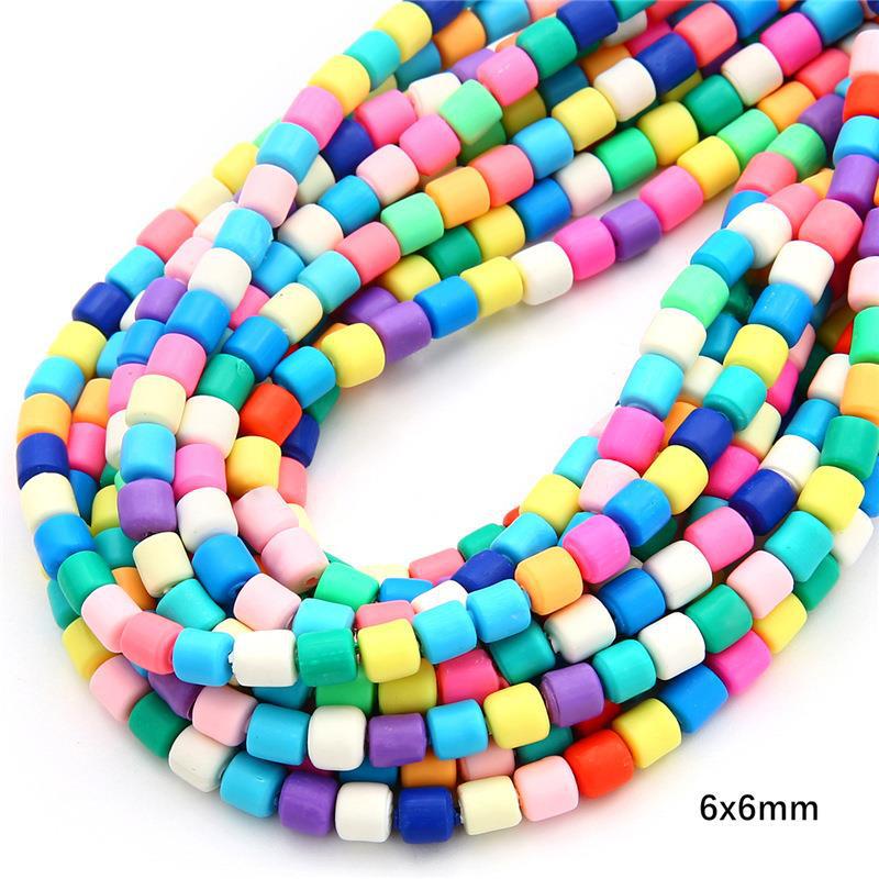 Cylindrical Clay Beads 6mm Colorful Polymer 62pcs 30