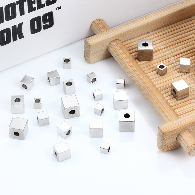 Stainless Steel Square Metal Beads 3 4 5mm Polished Silver 100pcs