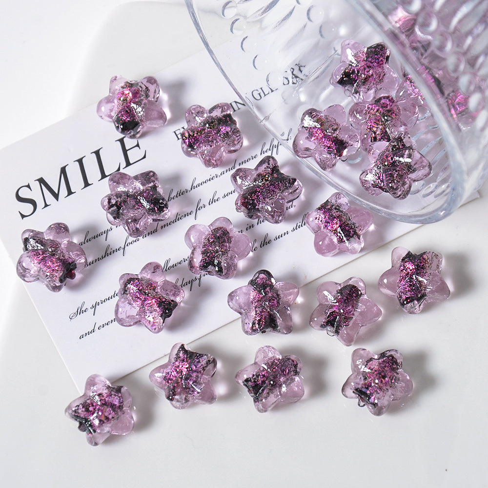 Lampwork Glass Beads Star 16mm Clear Stardust 5pcs 5