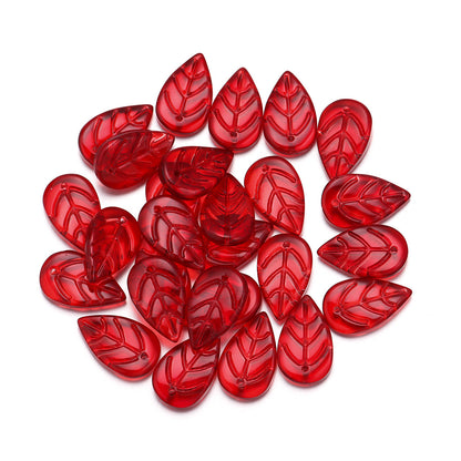 Czech Glass Beads Leaf 17mm Frosted Mixed Colors Gold Accents 30pcs 15