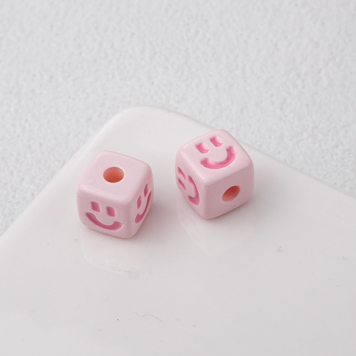 Colorful Smiley Square Acrylic Beads 9mm Enamel Glossy 20pcs 5