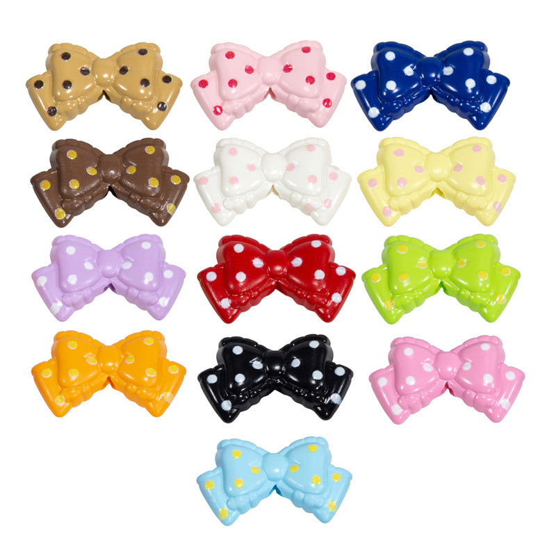 Polka Dotted Double Layer Bow Acrylic Beads 25mm Colorful Glossy 10pcs 6