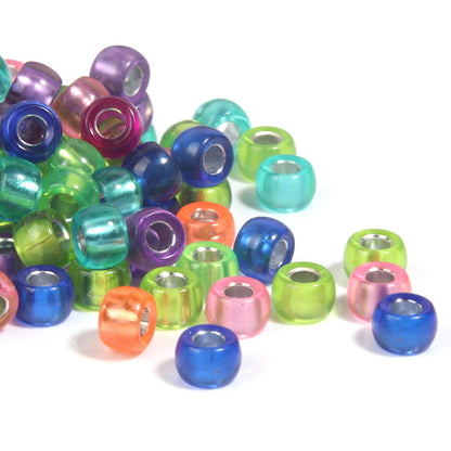 Clear Silver Filled Pony Beads Acrylic 9mm Translucent Colors 200pcs 4