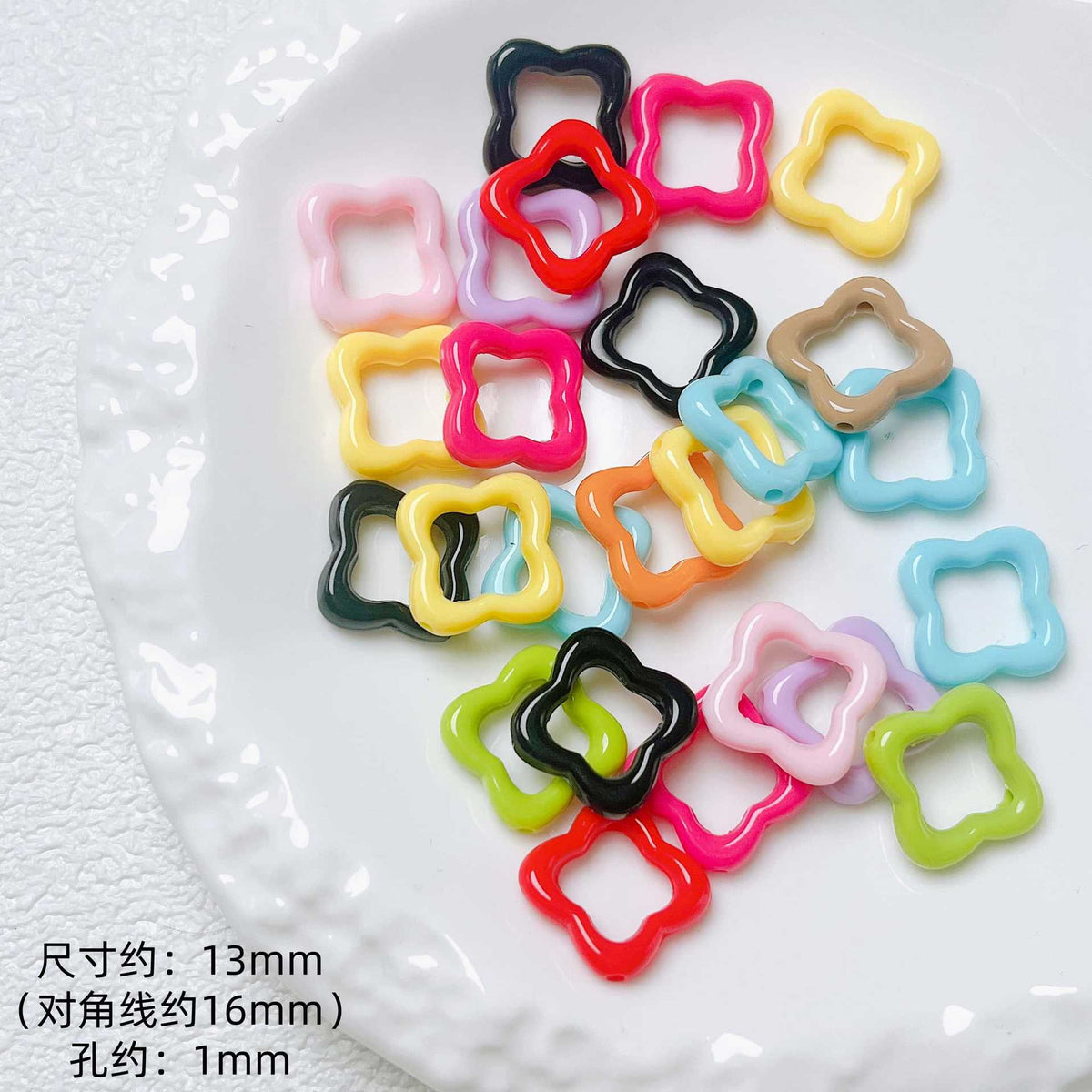 Hollow Clover Frame Acrylic Beads 13mm Colorful Mixed 100pcs 17