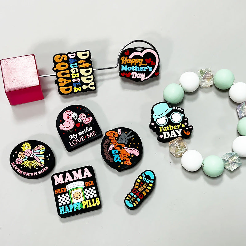 Silicone Focal Beads Mother Father'S Day Retro Style Colorful Phrases 20pcs 4