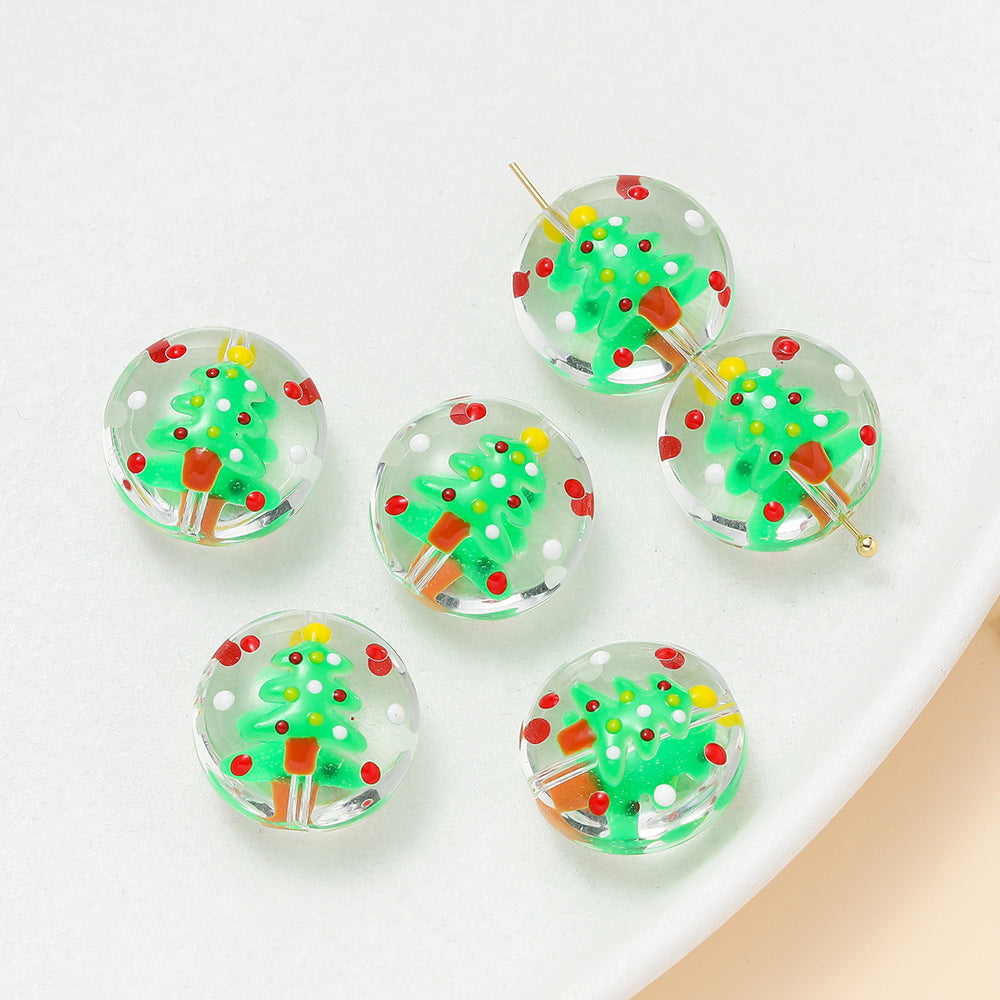 Hand Painted Flat Glass Beads 18mm Double-Sided Enamel Christmas 1pc 10