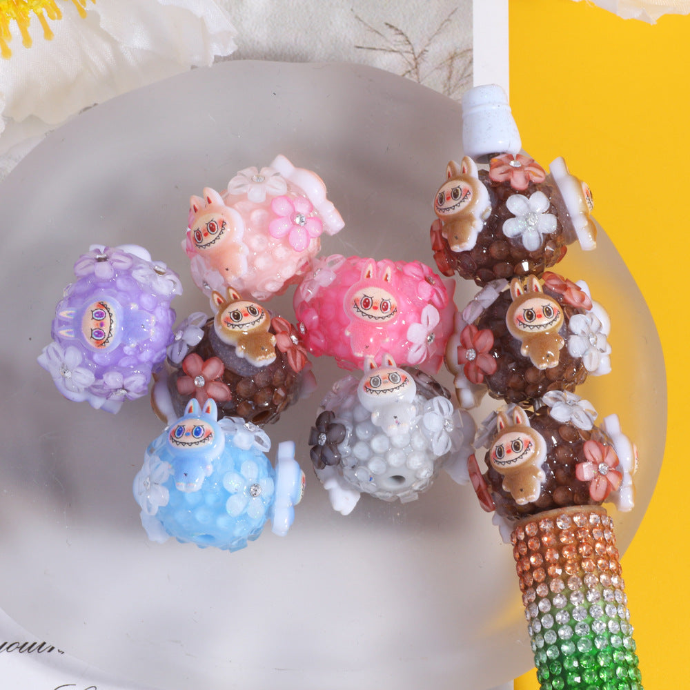 Embellished Flower Clay Beads 24mm Five-Petal Rhinestone 6pcs 2