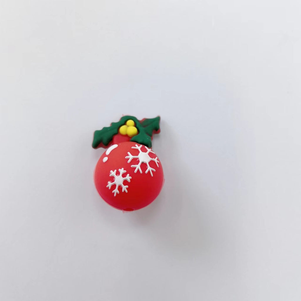 Silicone 3D Focal Beads Christmas Snowflake Lights Red Holly Berries 20pcs 6
