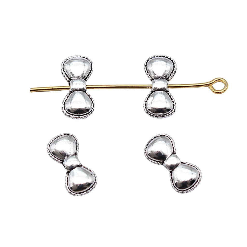 Bow Metal Beads 12x6mm Antique Silver Tone Zinc Alloy 80pcs 3